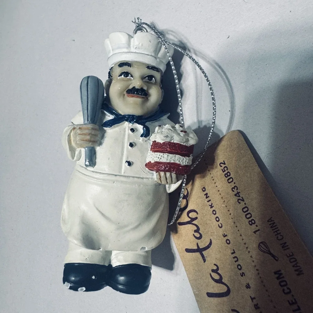 Sur La Table French Pastry Chef Holding‎ Cake & Whisk Christmas Ornament